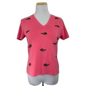 Alexandra Bartlett Alligator Pink Knit Top Womens L Crocodile Novelty Shirt